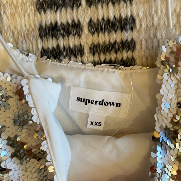 SUPERDOWN white, and silver sparkle mini dress - Picture 2 of 3